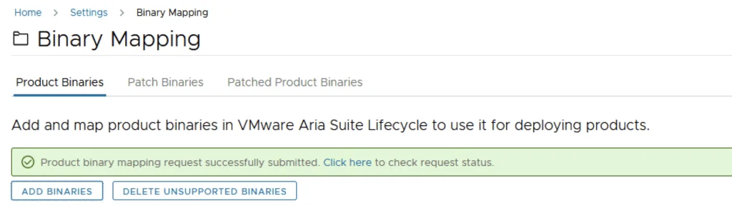 Binary Mapping page shows successful mapping request submission.