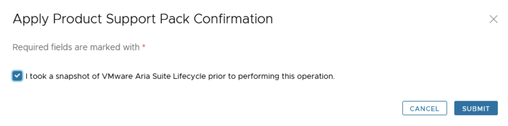 Confirm snapshot taken; click Submit to apply PSPAK.