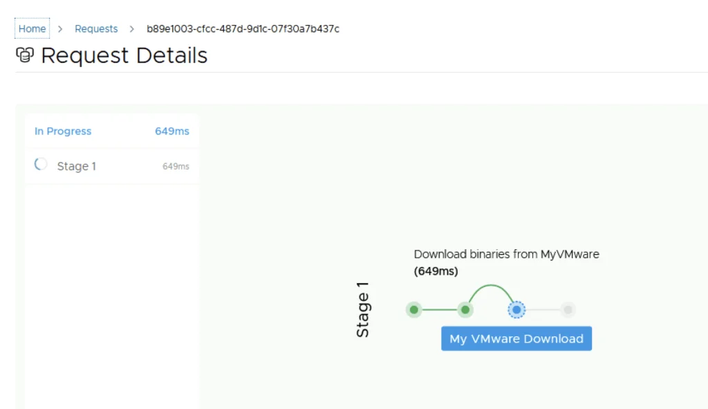 Request in progress, downloading VMware binaries.