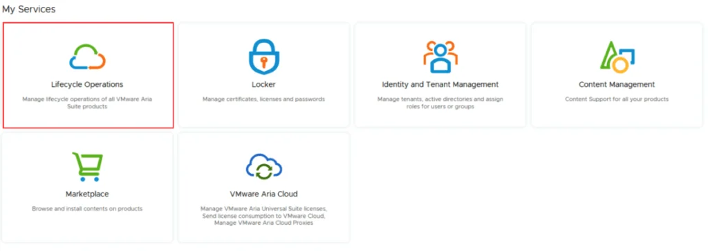 Log in under Lifecycle Operations to manage VMware Aria Suite lifecycle operations.
