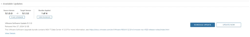 Update now button visible for NSX-T Data Center 4.1.2.3 upgrade.