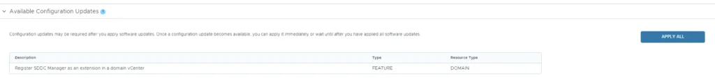 Configuration updates for VCF 5.x to 5.2 upgrade are available.