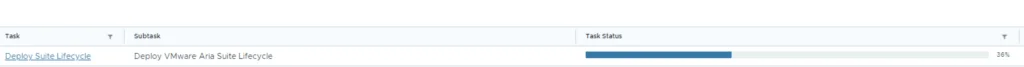 Deploying VMware Aria Suite Lifecycle task in progress at 36%.