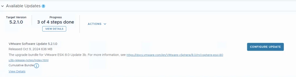 Upgrading VCF 5.x to 5.2.1: Configure update options available.