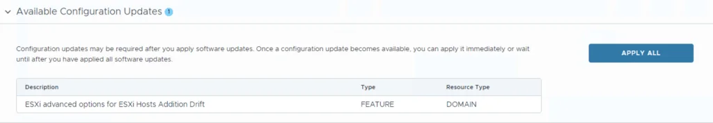 Configuration updates for ESXi hosts drift are available in VCF 5.2.1 upgrade.