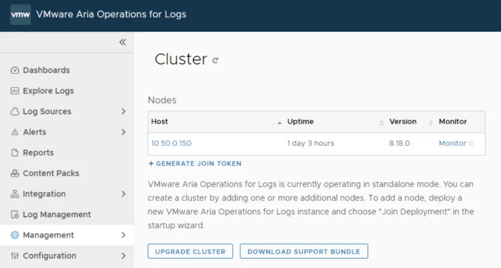 In the Cluster Management section, the Upgrade Cluster button is visible.