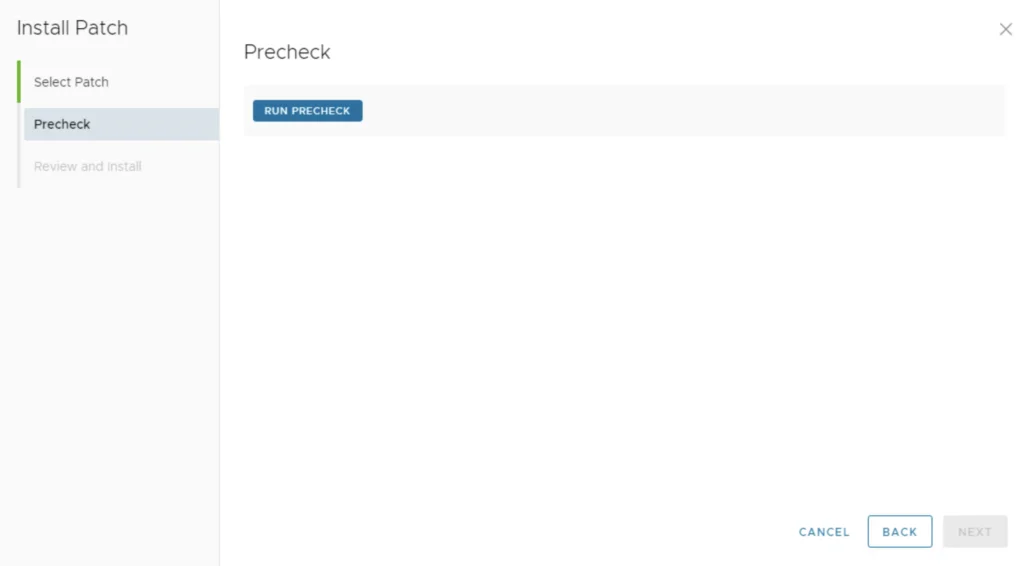 Wizard step: Precheck for Aria Automation upgrade.