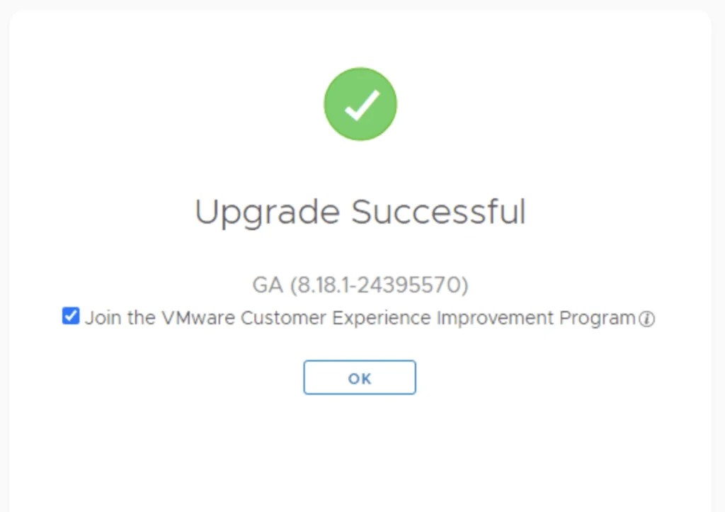 Upgrade successful; version 8.18.1-24395570; join Customer Experience Improvement Program.