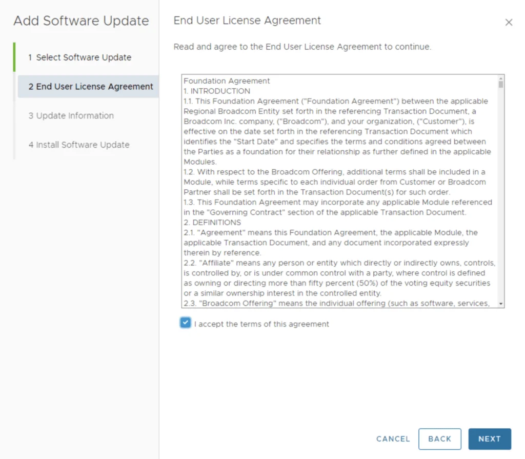 Wizard step: End User License Agreement. Read and accept EULA.