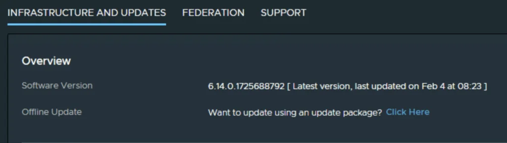 Settings page shows software version 6.14.0 and an option to update using an update package.