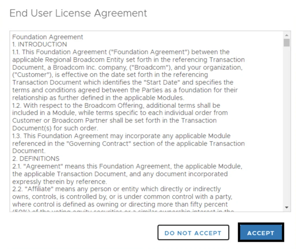 End User License Agreement (EULA) shown with “DO NOT ACCEPT” and “ACCEPT” buttons.