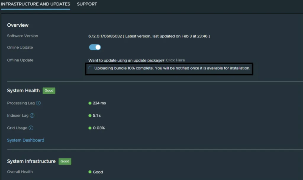Uploading bundle 10% complete; notified when ready for installation.