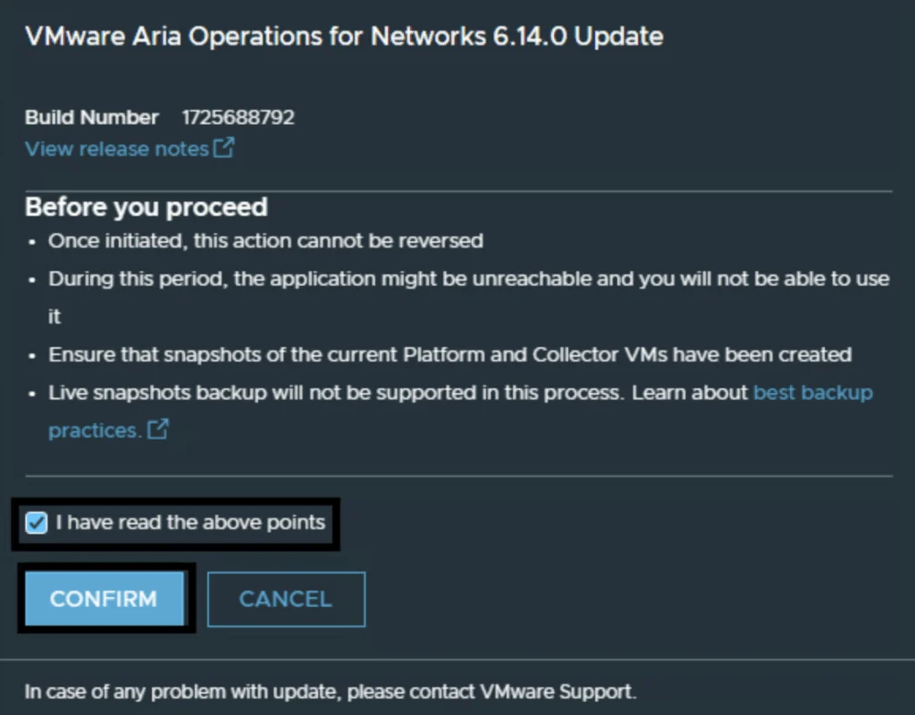 Agree to terms, check box, then click Confirm to start upgrade.