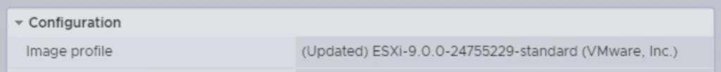 Configuration shows ESXi-9.0.0-24755229-standard build.