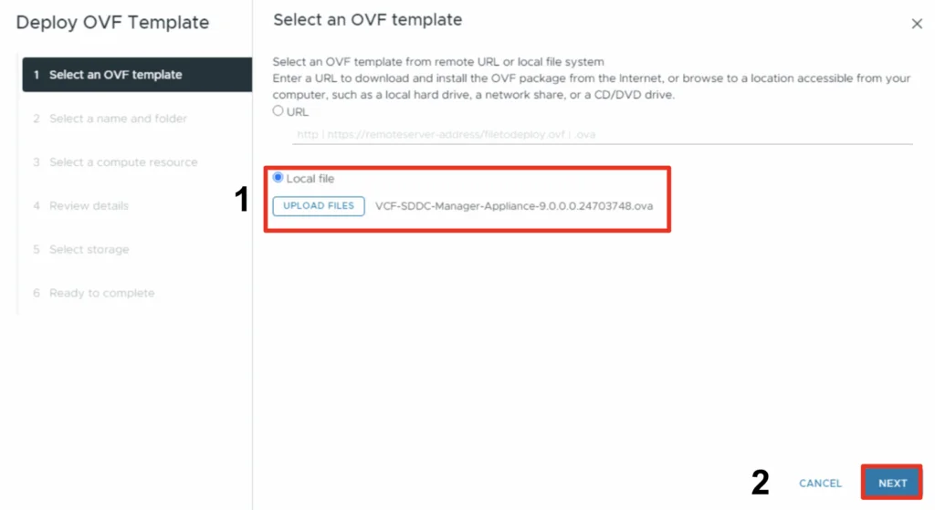 Select local OVF file, then click Next.