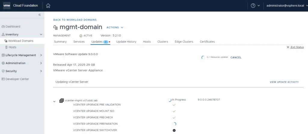 Upgrading vCenter Server to v9.0.0.0.