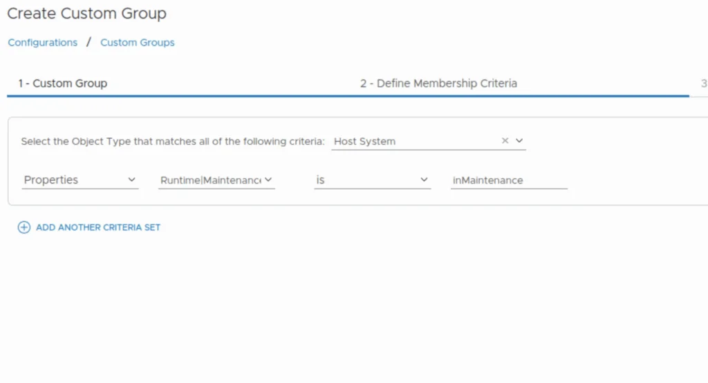 Creating a custom group for ESXi hosts in maintenance mode in VCF Operations 9.