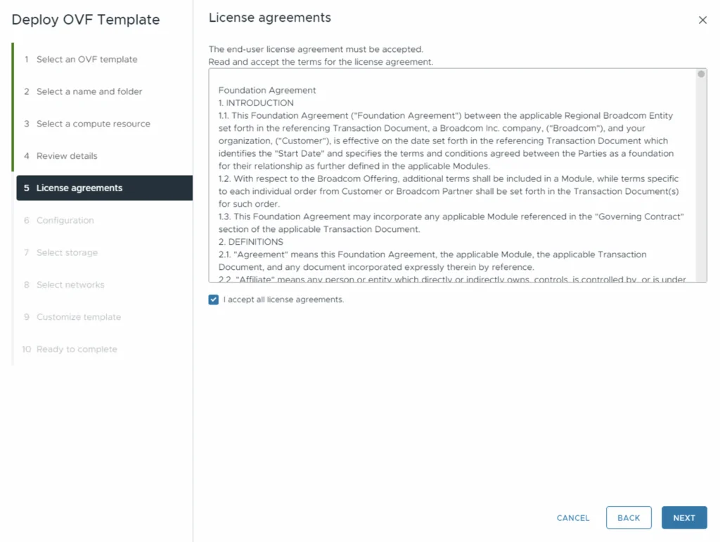 Wizard step: License agreements. Accept EULA and click Next.