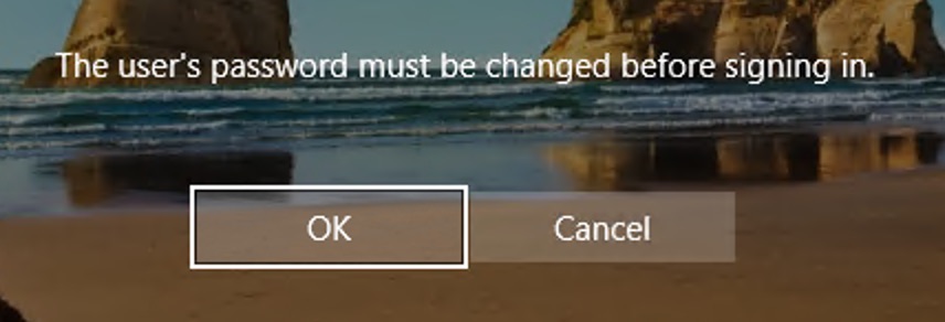 Windows prompting the user to change their password before signing in