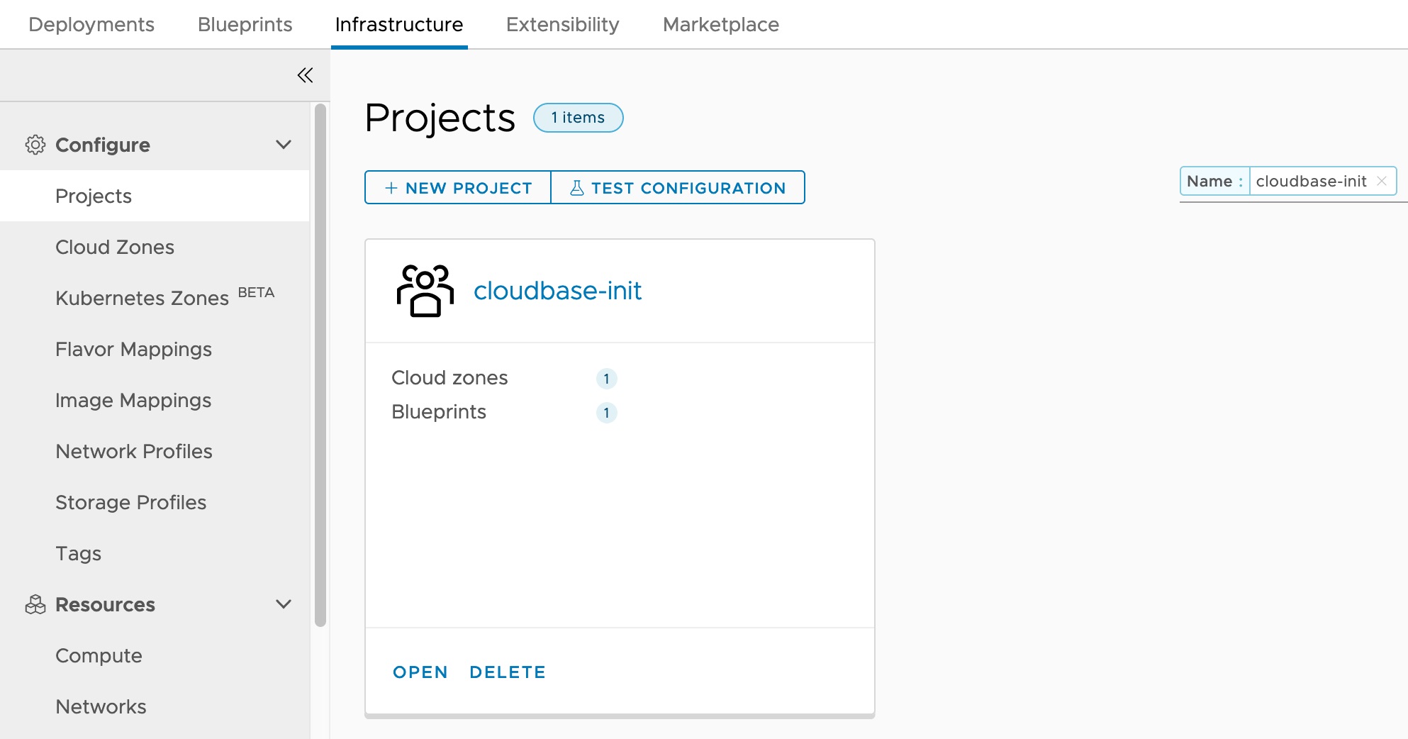 Projects page showing the cloudbase-init project