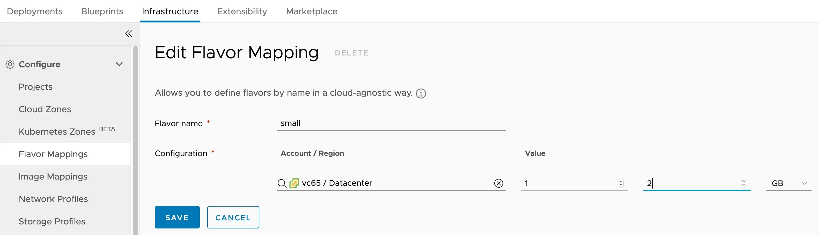Flavor Mapping configuration page