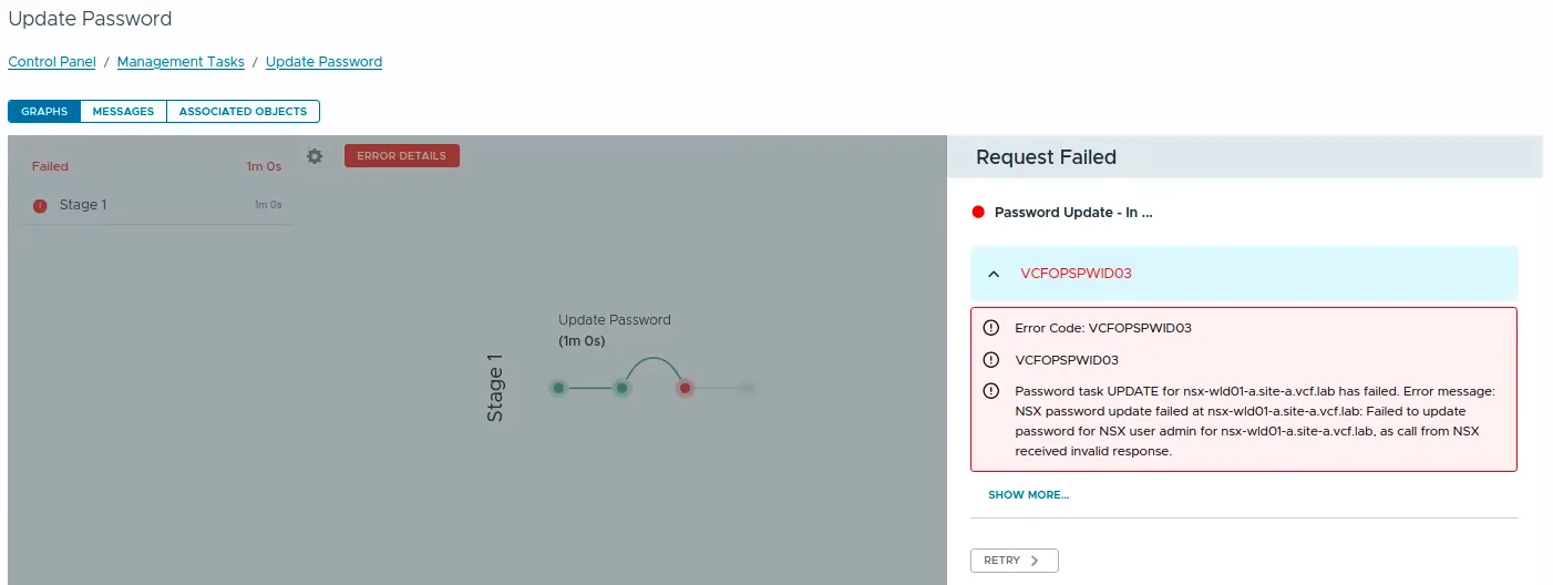 VCF Operations Update Password task failed with error code VCFOPSPWID03.