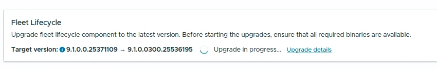 Fleet Lifecycle card showing upgrade in progress with a link to upgrade details.