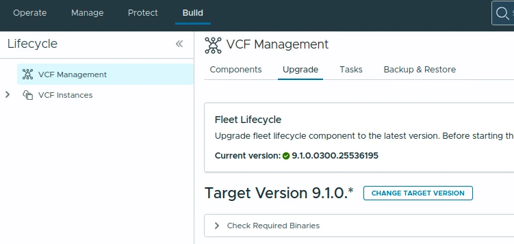 Fleet Lifecycle card showing current version 9.1.0.0300.25536195.