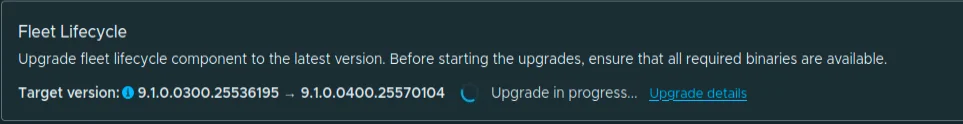 The Fleet Lifecycle card showing Upgrade in progress with a link to Upgrade details.