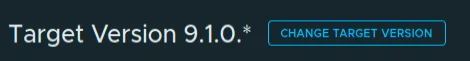 The VCF Management page with the CHANGE TARGET VERSION button highlighted after the Fleet Lifecycle upgrade.