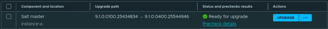 The Salt Master row Ready for upgrade with target version 9.1.0.0400.25544946.